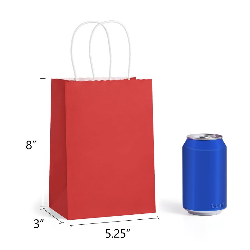 BagDream 5.25x3x8 Inch 100Pcs Small Gift Bags with Handles Red Kraft Paper Bags Bulk for Christmas, Wedding, Party Favors, Business, Retail, Grocery Paper Sacks - Image 2