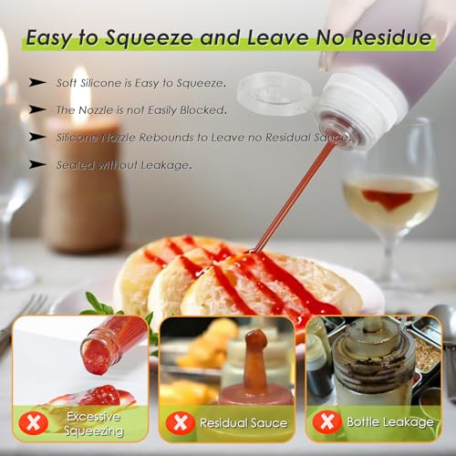 Nacxbwer Condiment Squeeze Bottles for Ketchup Hot Sauce Liquids Oil with Caps for Condensed Milk and Mustard Salad Dressing Dispenser Silicone Bottles (Translucent, 3 oz * 4 Pack) - Image 2