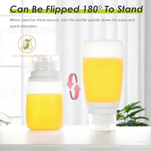 Nacxbwer Condiment Squeeze Bottles for Ketchup Hot Sauce Liquids Oil with Caps for Condensed Milk and Mustard Salad Dressing Dispenser Silicone Bottles (Translucent, 3 oz * 4 Pack) - Image 3