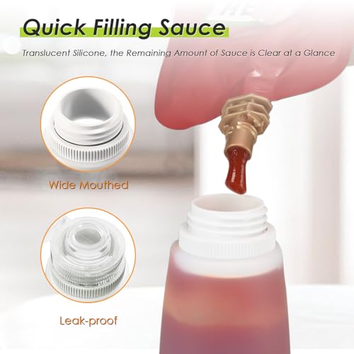 Nacxbwer Condiment Squeeze Bottles for Ketchup Hot Sauce Liquids Oil with Caps for Condensed Milk and Mustard Salad Dressing Dispenser Silicone Bottles (Translucent, 3 oz * 4 Pack) - Image 4