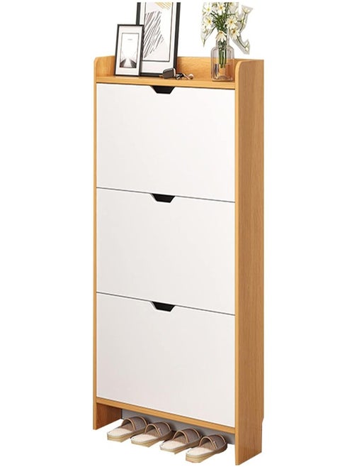 Three Tier Shoe Rack Organizer Storage Foldable Closet with Doors for Living Room