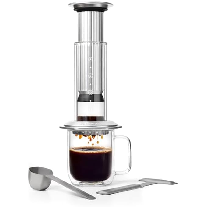 AeroPress Premium Coffee Maker 10 Oz Borosilicate Glass  Aluminum Built Includes Scoop And Filters Manual Press Clear Color - Image 1