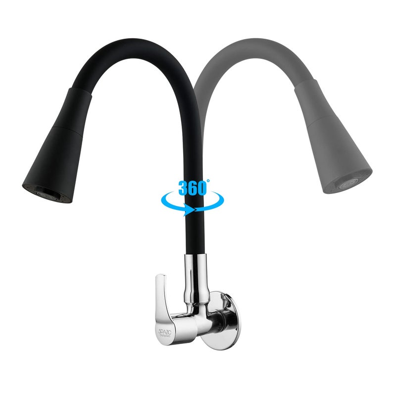 SPAZIO Topaz Brass Sink Cock TapSink Faucet with Black 360 Degree Flexible Silicon Swivel Spout Dual Flow Pattern HotCold Water for Kitchen Sink Wash Basin Chrome Finish with Wall Flange - Image 2
