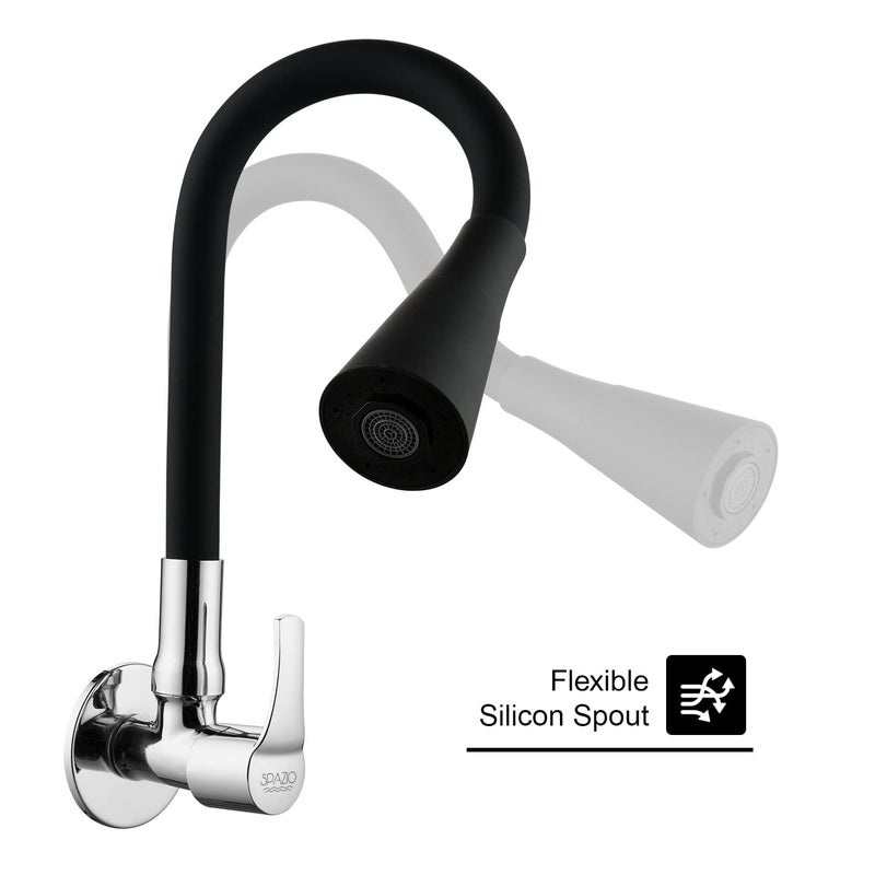 SPAZIO Topaz Brass Sink Cock TapSink Faucet with Black 360 Degree Flexible Silicon Swivel Spout Dual Flow Pattern HotCold Water for Kitchen Sink Wash Basin Chrome Finish with Wall Flange - Image 3