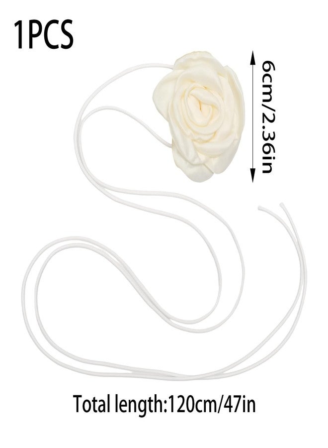 Mormchlots Vintage Flower Choker Necklace,Adjustable Lace-up Design Necklaces Handmade Camellia Rose Necklace,Elegant Neck Jewelry for Weddings/Parties/Holiday(White) - Image 2