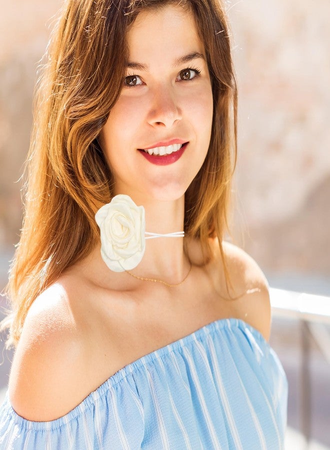 Mormchlots Vintage Flower Choker Necklace,Adjustable Lace-up Design Necklaces Handmade Camellia Rose Necklace,Elegant Neck Jewelry for Weddings/Parties/Holiday(White) - Image 5