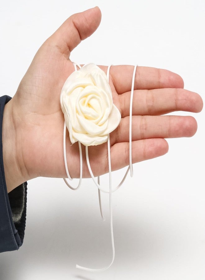 Mormchlots Vintage Flower Choker Necklace,Adjustable Lace-up Design Necklaces Handmade Camellia Rose Necklace,Elegant Neck Jewelry for Weddings/Parties/Holiday(White) - Image 3