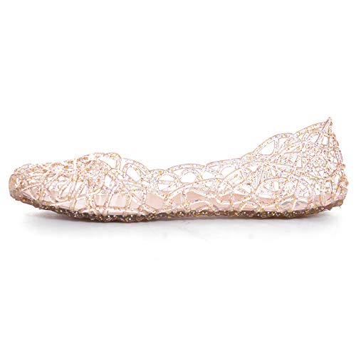 Dear Time Women Flat Heel Summer Beach Jelly Shoes Gold US 7 - Image 4