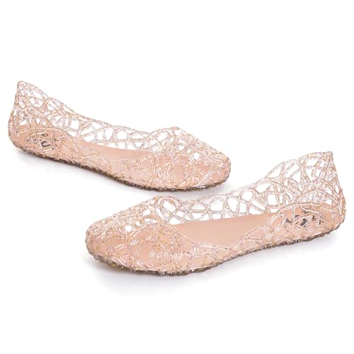 Dear Time Women Flat Heel Summer Beach Jelly Shoes Gold US 7 - Image 3