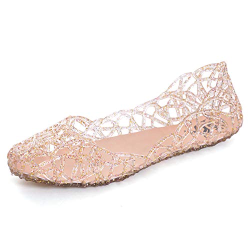 Dear Time Women Flat Heel Summer Beach Jelly Shoes Gold US 7 - Image 1
