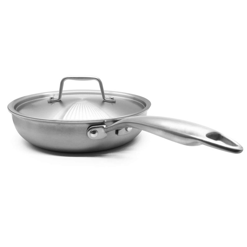 Fortune Candy 8Inch Fry Pan with Lid 3ply Skillet 188 Stainless Steel Dishwasher Safe Induction Ready Silver