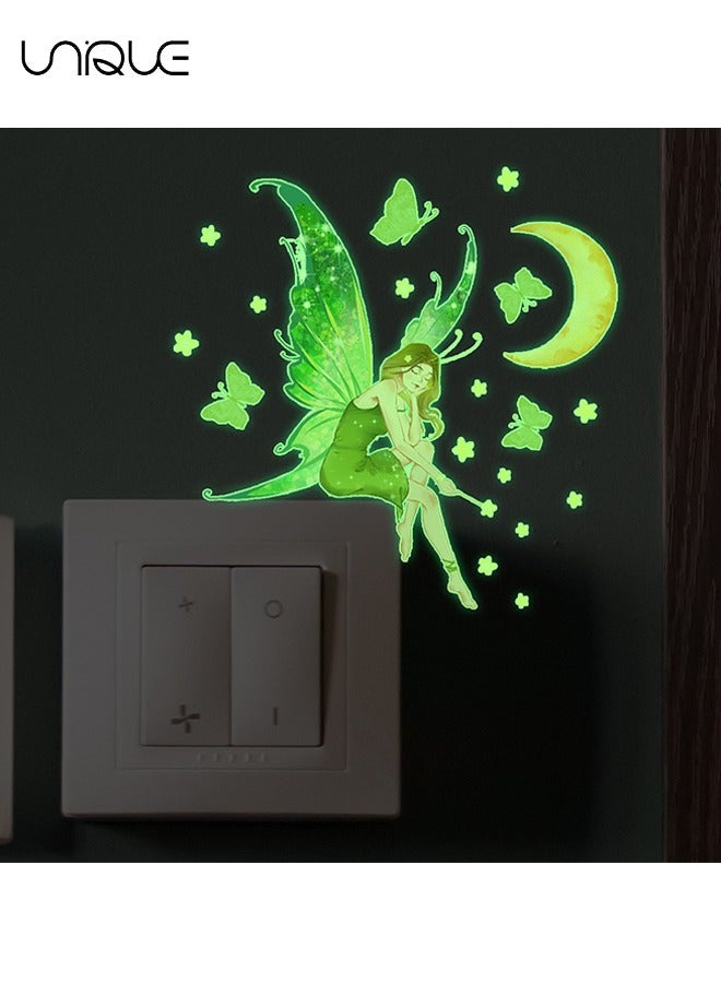 Unique Butterfly Fairy Luminous Wall Decal Sticker, Lovely Light Switch Wall Sticker, Cartoon Princess Wings Light Switch Decorative Sticker (Green) - Image 4