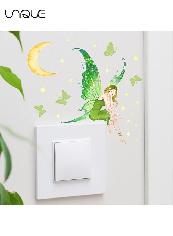 Unique Butterfly Fairy Luminous Wall Decal Sticker, Lovely Light Switch Wall Sticker, Cartoon Princess Wings Light Switch Decorative Sticker (Green) - Image 5
