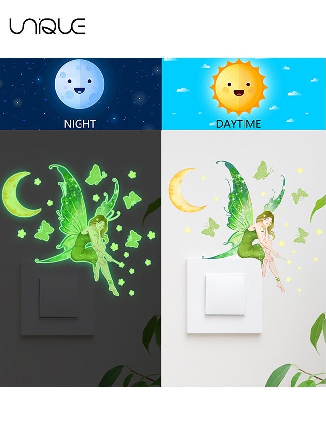 Unique Butterfly Fairy Luminous Wall Decal Sticker, Lovely Light Switch Wall Sticker, Cartoon Princess Wings Light Switch Decorative Sticker (Green) - Image 3