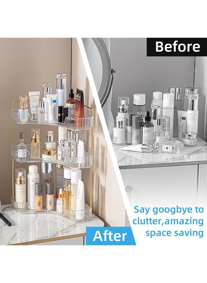 XiuWoo Makeup Organizer 3 Tier Bathroom Organizer for Perfumes and Makeups Skincare Toiletries ect Multifunctional Organizer Rack for Dresser Bedroom Living Room Bathroom (Transparent 3-Tier) - Image 3