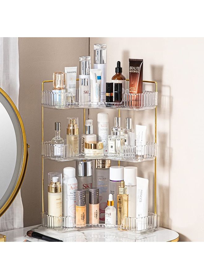 XiuWoo Makeup Organizer 3 Tier Bathroom Organizer for Perfumes and Makeups Skincare Toiletries ect Multifunctional Organizer Rack for Dresser Bedroom Living Room Bathroom (Transparent 3-Tier) - Image 1