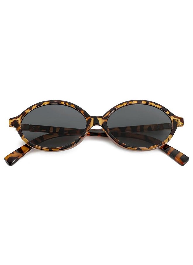 JOVAKIT - Retro Oval Sunglasses For Women Vintage Fashion 90S Small Oval Frame Sun Glasses Oval Eyeglasses (Tortoise/Grey) - Image 1