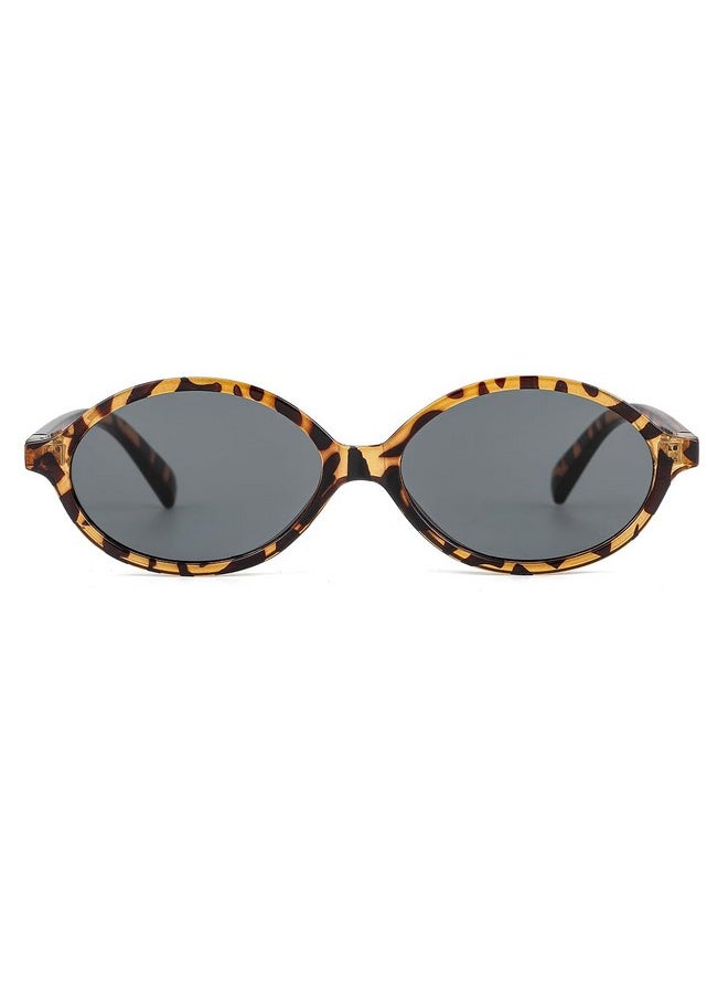 JOVAKIT - Retro Oval Sunglasses For Women Vintage Fashion 90S Small Oval Frame Sun Glasses Oval Eyeglasses (Tortoise/Grey) - Image 1