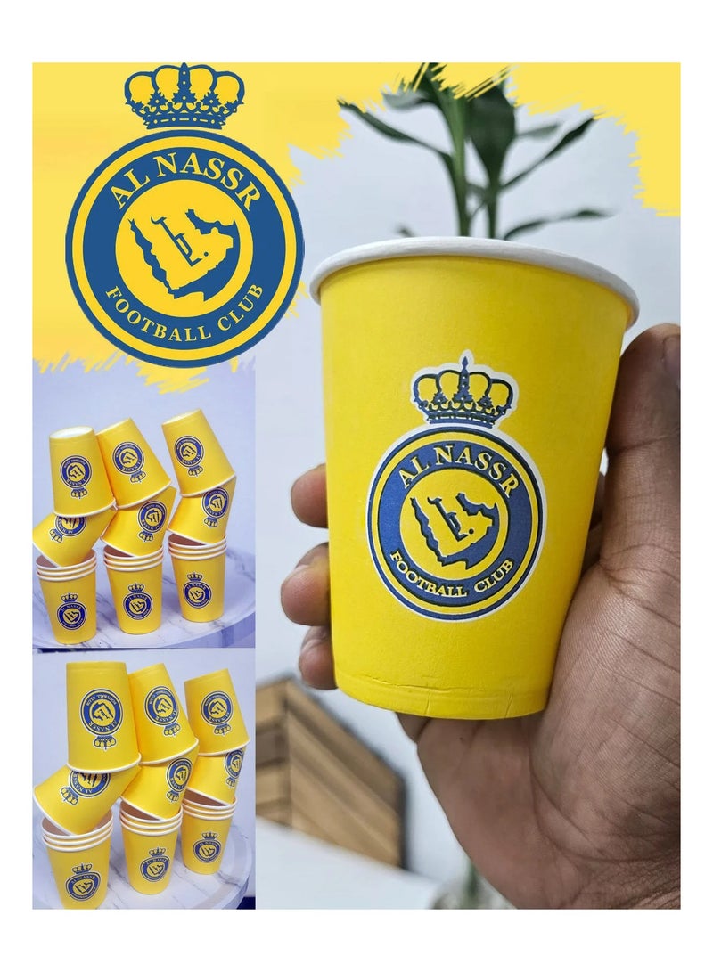 co arma Set of 24 yellow paper cups with Al-Nassr club logo, beverage cups for sporting events - Image 1