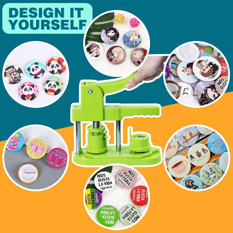 Happizza Button Maker Machine, (3rd Gen) Installation-Free 32mm(1.25 in) DIY Pin Button Maker Press Machine Kit, Badge Punch Press Machine with Free 500pcs Button Parts&Pictures&Circle Cutter - Image 5