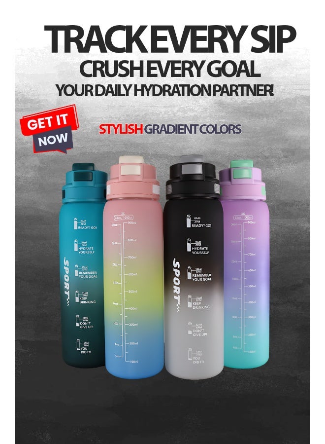 توشيونيكس زجاجة مياه رياضية تحفيزية سعة 1000 مل مع علامات زمنية، وغطاء يعمل بلمسة واحدة، وقشة مدمجة قابلة للطي، ومقبض حمل واحد وغطاء غير قابل للانزلاق - خالية من مادة BPA، وغطاء مانع للتسرب، وصديقة للبيئة، مصنوعة من البلاستيك، وقابلة لإعادة الاستخدام، وزجاجة مياه تذكيرية للشرب للبالغين والأطفال في المدرسة والمكتب والترطيب اليومي والصالة الرياضية واللياقة البدنية والأنشطة الخارجية والرياضة والسفر، زجاجة سعة 32 أونصة - Image 4