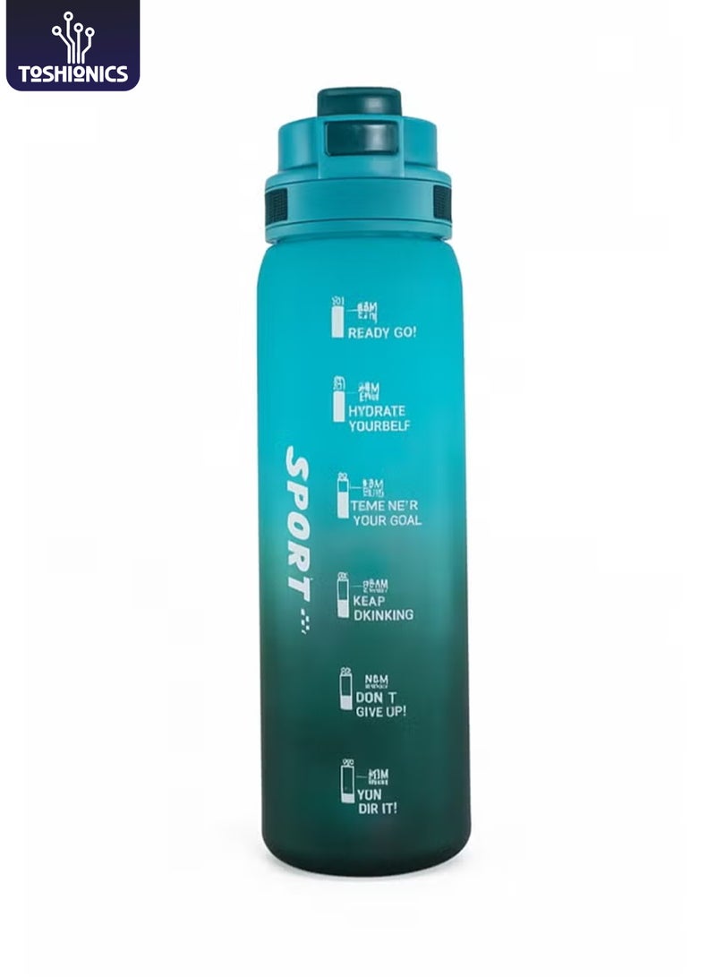 توشيونيكس زجاجة مياه رياضية تحفيزية سعة 1000 مل مع علامات زمنية، وغطاء يعمل بلمسة واحدة، وقشة مدمجة قابلة للطي، ومقبض حمل واحد وغطاء غير قابل للانزلاق - خالية من مادة BPA، وغطاء مانع للتسرب، وصديقة للبيئة، مصنوعة من البلاستيك، وقابلة لإعادة الاستخدام، وزجاجة مياه تذكيرية للشرب للبالغين والأطفال في المدرسة والمكتب والترطيب اليومي والصالة الرياضية واللياقة البدنية والأنشطة الخارجية والرياضة والسفر، زجاجة سعة 32 أونصة - Image 1