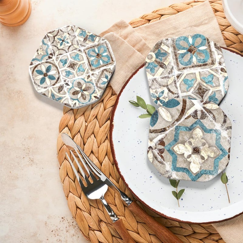 UMIRRO Ceramic Stone Coasters for Drinks Absorbent with Holder | Agate Style Coasters Set with White Marble Texture Background | Cool Cup Mat with Geode Pattern | Unique Fancy Tabletop Protection Mat - Image 2