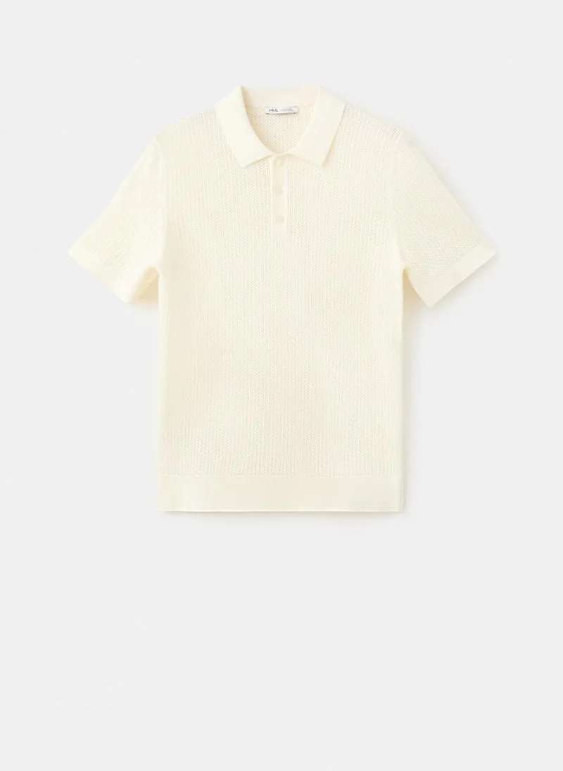 Mango Man 02-OFFWHITE Open-Knit 100% Cotton Polo for Men | Best Price UAE