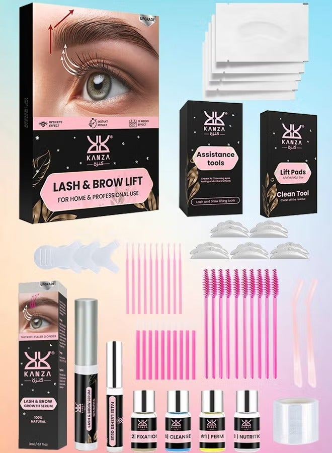 Kanza مجموعة تصفيح الحواجب، مجموعة تصفيح الحواجب، مجموعة الرموش والحواجب 2 في 1، مجموعة أدوات تجعيد احترافية شبه دائمة للاستخدام المنزلي والمهني، مجموعة أدوات الحواجب والرموش للنساء - Image 1