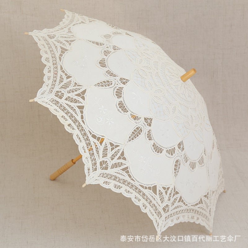 Lace-Edged Palace-Style Women'S Sunshade Craft Umbrella With Straight Long Handle, Wedding Decoration Prop, Lo Umbrella, Wedding Umbrella - Image 5