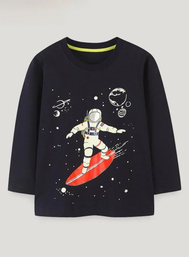 YUNIQEE Black Printed Long Sleeve Crew Neck T-Shirt