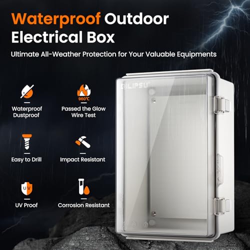 QILIPSU UL94-V0 Outdoor WiFi Enclosure Waterproof Router Junction Box, 11.4"x7.5"x5.5" Pro IP67 Electrical Network Enclosure, Clear Hinged Door Weatherproof for Solar Projects - Image 3
