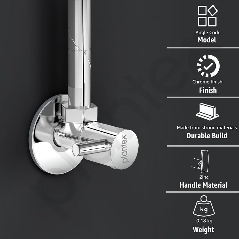 Plantex Angle Cocke for BathroomAngle Tap with Wall Flange and Teflon Tape Pack of 4 Chrome - Image 3