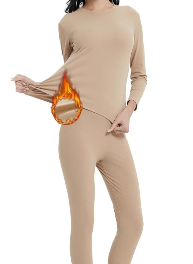 Women's Thermal Underwear Set, Round Neck Thermal Underwear Long Johns Women's Wool Silk Thermal Underwear Base Pajamas Set, Cold Weather - Image 1