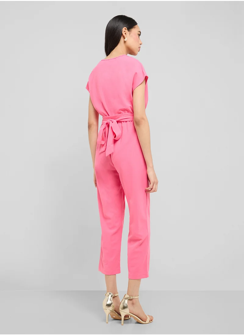 جينجر V Neck Wrap Detail Jumpsuit
