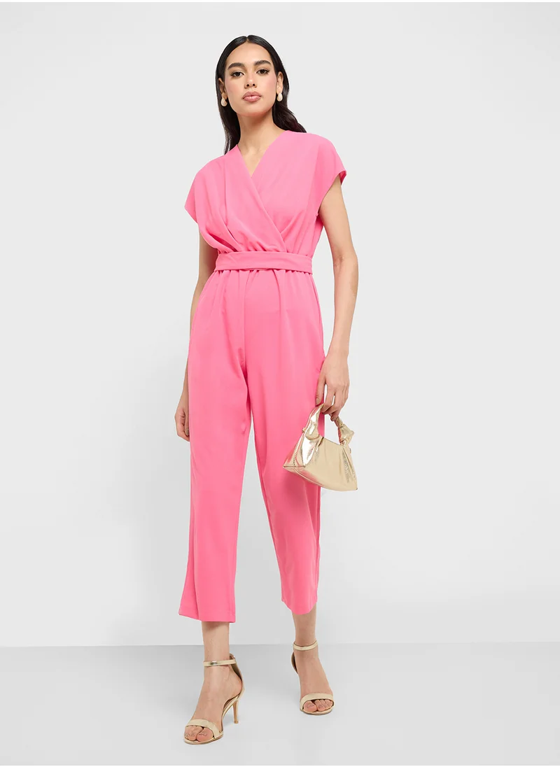 جينجر V Neck Wrap Detail Jumpsuit