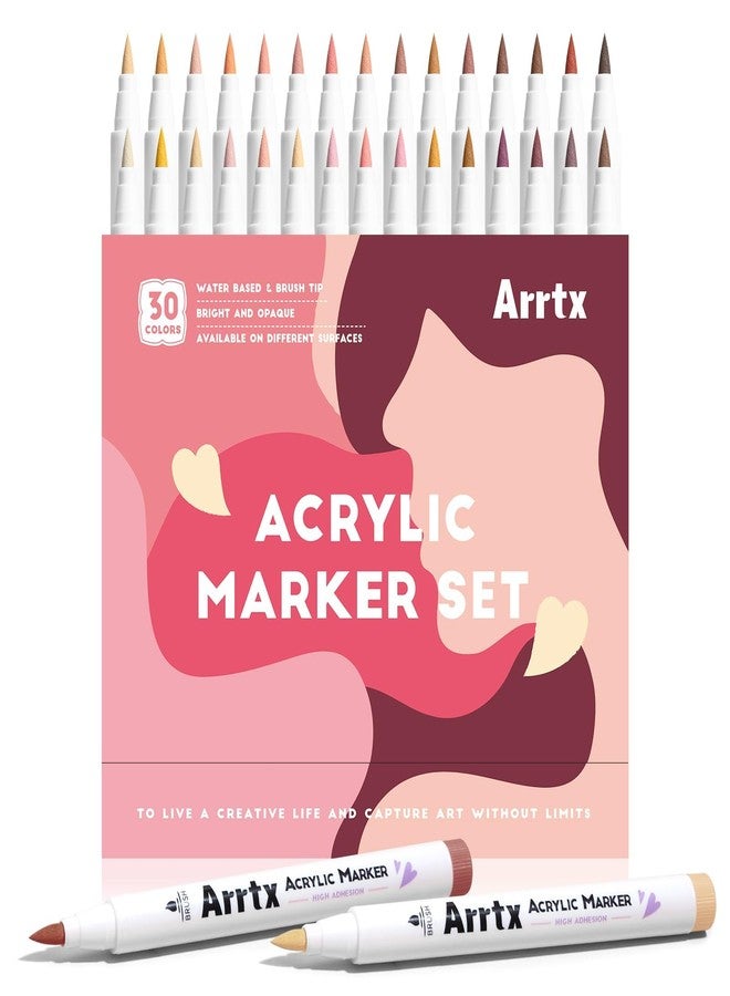 Arrtx Skin Tone Acrylic Paint Markers 30 Colors,Brush Tip Acrylic Markers Set for Rock Painting,Glass,Canvas,Stone - Image 1