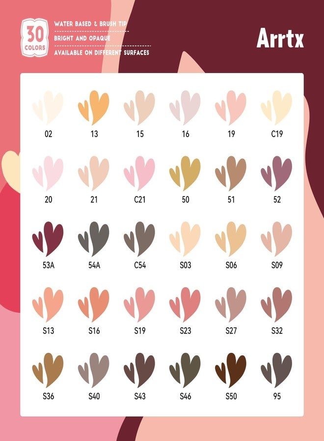 Arrtx Skin Tone Acrylic Paint Markers 30 Colors,Brush Tip Acrylic Markers Set for Rock Painting,Glass,Canvas,Stone - Image 3
