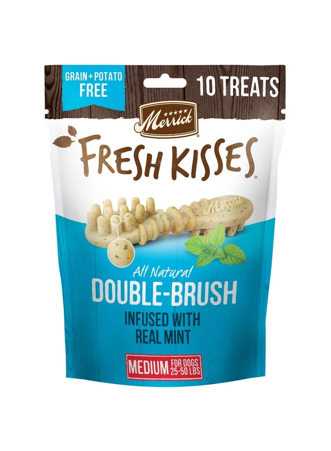 ميريك علكات أسنان طبيعية على شكل فرشاة أسنان من Merrick Fresh Kisses، غنية بالنعناع الحقيقي، للكلاب متوسطة الحجم - عبوة من 10 قطع - Image 1