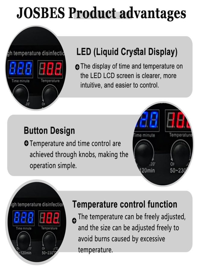 JOSBES Tool Sterilizers, High temperature sterilization up to 230°C Time Setting, for Nail Salons Dental Clinics Hair Cutting Tools and Daily Household Use Black - Image 2