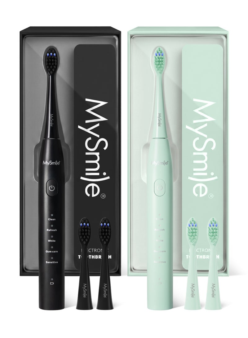 MySmile DY156 Electric Toothbrush for Adults, Rechargeable Sonic Battery Toothbrush Portable with 3 Replacement Brushes, 2 Mins 5 Modes Smart Timer, 45000VPM, One Charge for 60 Days (Black, M) & MySmile DY156 Electric Toothbrush for Adults, Rechargeable and Portable Sonic Toothbrush with 3 Replacement Brushes, Smart 2-Minute Timer and 5 Modes, 45,000 RPM, One Charge Lasts 60 Days (Green, Medium Size) - Image 1
