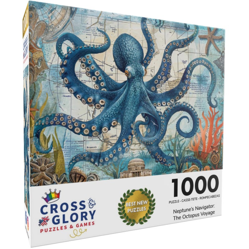 Cross & Glory 1000 Piece Jigsaw Puzzle for Adults | Neptuneâ€™s Navigator: The Octopus Voyage | Marine Ocean Artwork Puzzle | Challenging Brain Teaser - Image 2