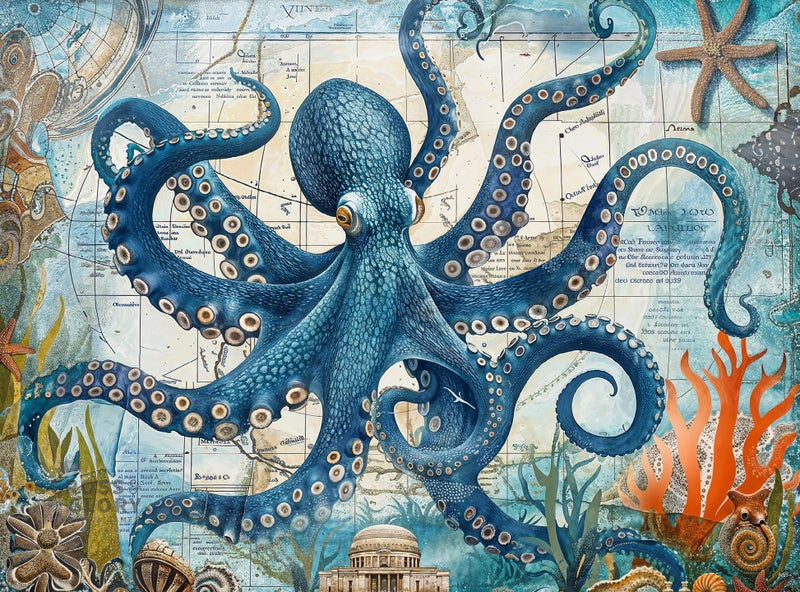 Cross & Glory 1000 Piece Jigsaw Puzzle for Adults | Neptuneâ€™s Navigator: The Octopus Voyage | Marine Ocean Artwork Puzzle | Challenging Brain Teaser - Image 1