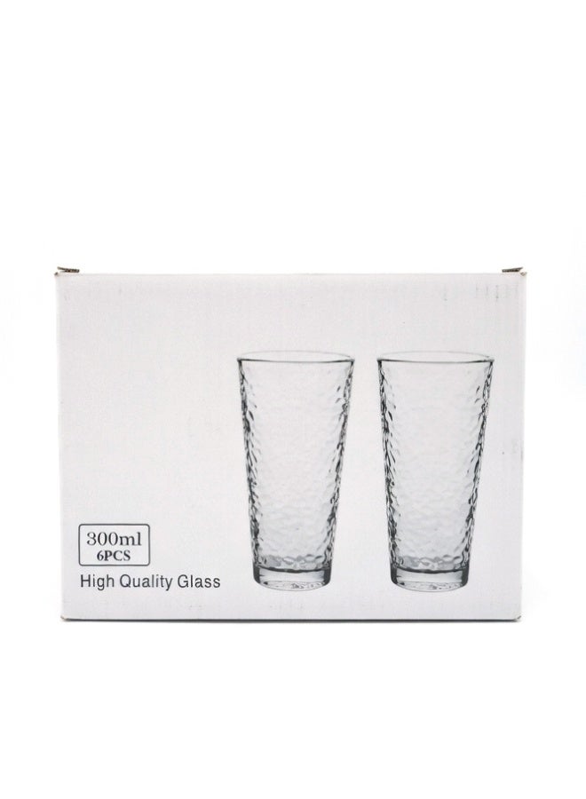 Crazy Boss 6pc Glacier Highball Glass Set (300ml) – Hammered Texture Drinking Glasses – Aesthetic Glassware for Juice, Water & Cocktails - Image 5