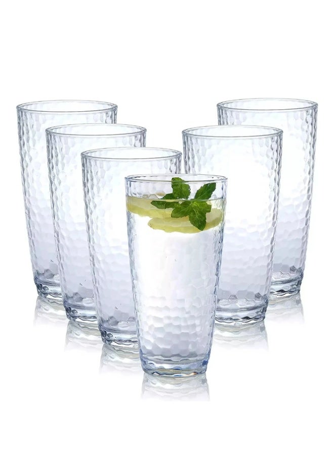 Crazy Boss 6pc Glacier Highball Glass Set (300ml) – Hammered Texture Drinking Glasses – Aesthetic Glassware for Juice, Water & Cocktails - Image 1