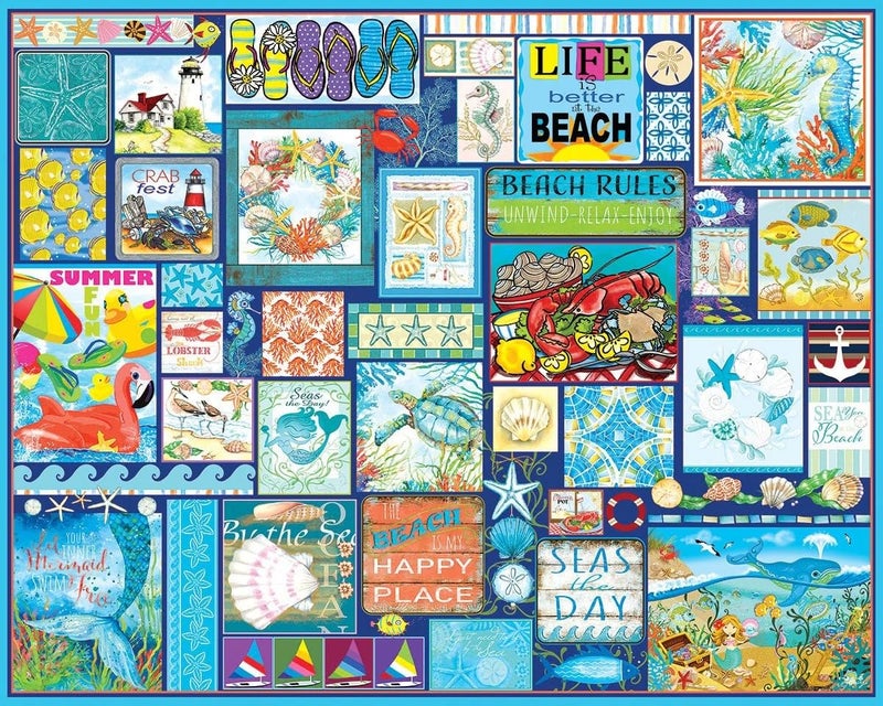 White Mountain 1000 Piece Jigsaw Puzzle Beach Life Collage Puzzles with Large Pieces for Adults and Family 24x30 Seas The Day - Image 3