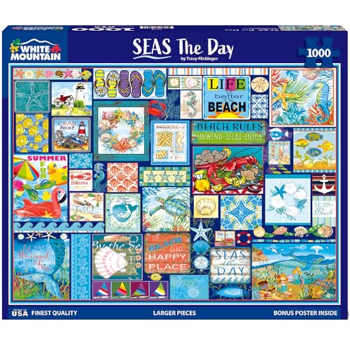 White Mountain 1000 Piece Jigsaw Puzzle Beach Life Collage Puzzles with Large Pieces for Adults and Family 24x30 Seas The Day - Image 5
