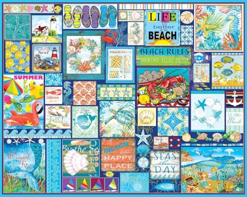 White Mountain 1000 Piece Jigsaw Puzzle Beach Life Collage Puzzles with Large Pieces for Adults and Family 24x30 Seas The Day - Image 1
