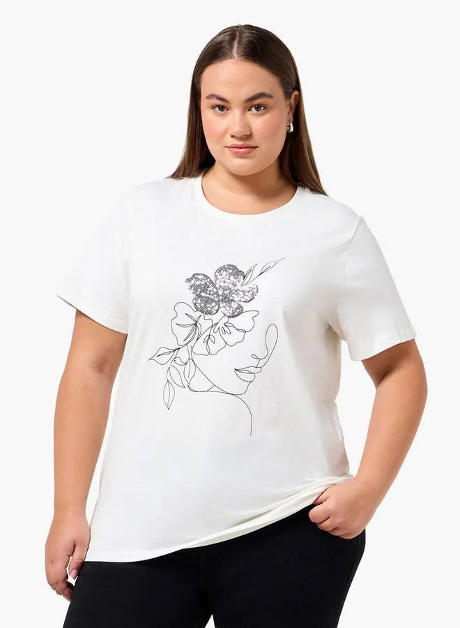 Ulla Popken Ulla Popken Relaxed Fit Cotton T shirt with Floral Print