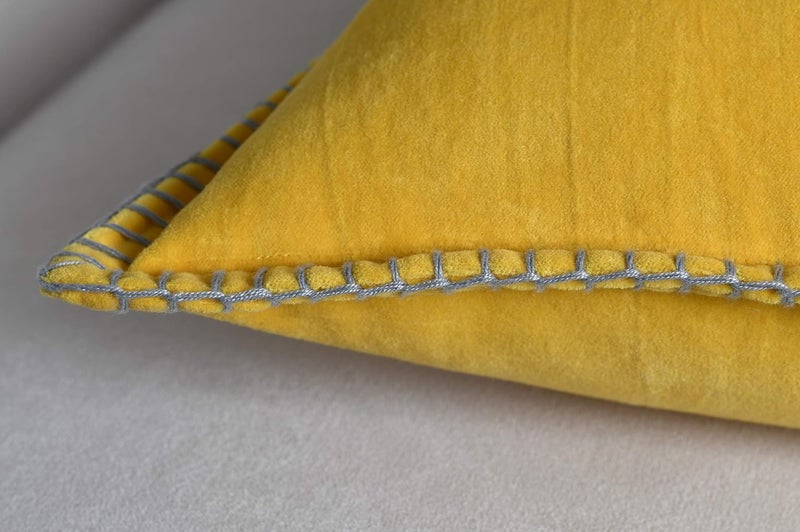 IMPEXART PVT LTD 100 Export Quality Velvet Super Soft Decorative Blanket Stitch Corner TwinSides Design Soft Throw Pillow Cases for Couch Cushion Covers for Sofa 16 x 16 Yellow Pack of 2 - Image 3